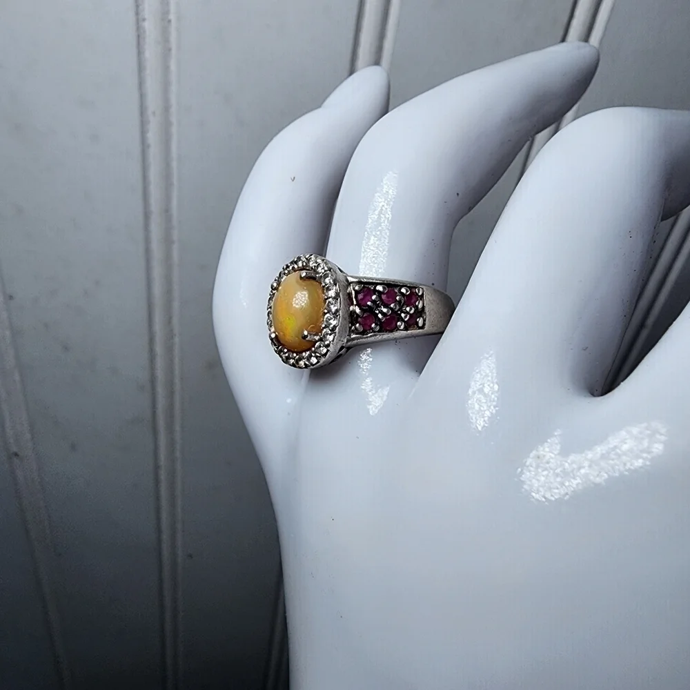 VTG D’Joy Opal Garnet Purple 4.53 g Ring Sterling Silver Signed Statement Sz 7